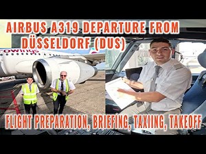 Airbus A319 | Dusseldorf (DUS) | Full flight preparation, outside check, briefing and departure 23L
