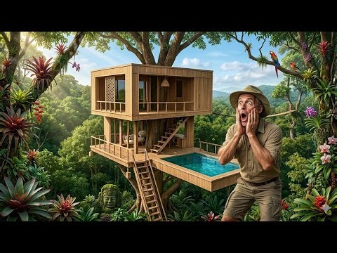 Real Life Building Secret Modern Treehouse Private Pools Next in Jungle In 69Day #treehouse