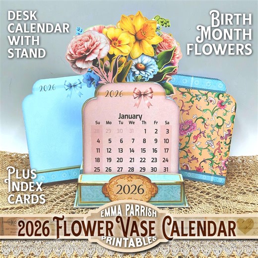 2026 Flower Vase Desk Calendar Printable, Cricut Tested DIY Papercraft, Digital Download Birth Flower Monthly Calendar With Stand, Gift Idea - Etsy