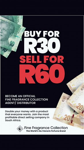 Buy for R30 Sell for R60! 🤩 Fine Fragrance Collection the most desired and affordable perfume brand in South Africa, now offers resellers/distributors/agents the Number One direct selling opportunity in the country! 😎 It’s SIMPLE! 🤩 Visit our website for details! https://ffcagent.com/ NO JOINING FEE! Millions and millions of people in South Africa want designer perfume, but most people cannot afford it. 😌 But at R60 everyone can afford a bottle of designer perfume! 🥳 Please note: agent stoc