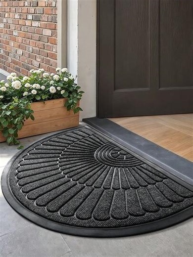 1pc Grey Striped Retro And Modern Style Half-Round Shaped Rubber Mat Made Of Polypropylene, Mud Scraper, Doorless, Easy To Clean, Suitable For Indoor And Outdoor Doorways Home Bathroom Decor Bath Rug Floor Carpet Outdoor Rug Door Mat Fall Decor Bathroom Accessories Back To School Entryway Decor | SHEIN