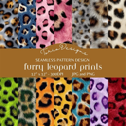 Furry Leopard Prints : 14 Seamless Pattern, Digital Paper, Ai, Fabric, Skin, Animal, Fur, Print, Wild, Safari, Fashion, Background - Etsy