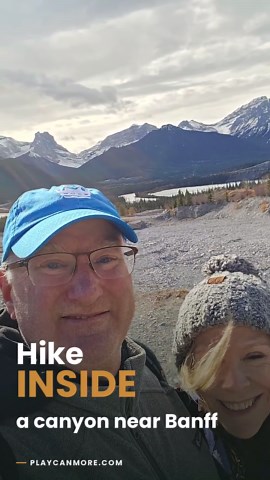 POV: The trail is the canyon 🥾 Grotto Canyon near Canmore is a flat, shaded walk straight into a limestone gorge. Voodoo, a cave, and ancient pictographs included. Would hike this canyon? Full guide in profile. 👇 #canmore #banff #grottocanyon #canadianrockies #hiking