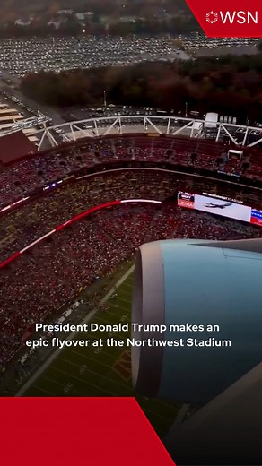 President Donald Trump did a dramatic flyover of the Northwest Stadium in Landover, Maryland, aboard Air Force One before attending the Washington Commanders’ game against the Detroit Lions. The presidential aircraft thundered low over the open-air venue as thousands of fans erupted in cheers. “Was that the greatest flyover ever?” Trump remarked before heading to the owner’s box to watch the game. The appearance marked the first time a sitting U.S. president has attended an NFL game since Jimmy 
