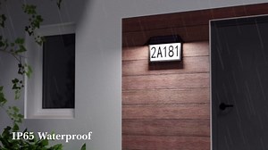 2-Pack Solar Address Sign, Lighted House Numbers Waterproof, 3-Color Lighting Modes LED Illuminated Address Plaque, Wall Mount Number Signs