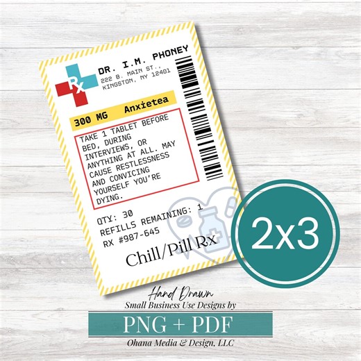 Funny Prescription Label, Rx Label, Gag Gift, Fake Rx Printable, Printable Prescription Chill Pill Label, Anxietea, Commercial Use - Etsy