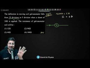 The deflection in moving coil galvanometer falls from 25 divisions to 5 division when a shunt of 24