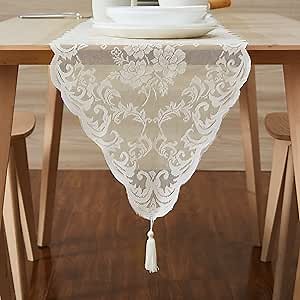 Warm Home Designs Wedding Table Runner. Vintage 14 x 72 Ivory Runner. Lace Table Runner Features Rose Design & 2 Attached Tassels. MTR Ivory 72"