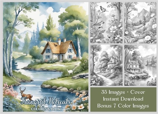 35 Landscape Coloring Pages, Printable Grayscale Nature Coloring Book for Adults, Relaxing Coloring Book, Animal Coloring, Floral Coloring - Etsy Canada