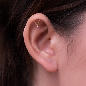 20G/18G/16G Hidden Helix Delicate Chain CZ Drop Stud Push Pin Labret Cartilage Earring, Threadless Flat Back Stud, Flat Back Earring - Etsy