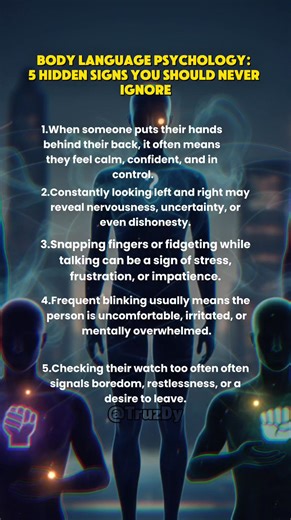 31K views · 152 reactions | Dark Body Language Psychology: 5 Hidden Signs That Reveal What People Secretly Feel #DarkPsychology #BodyLanguageSecrets #MindReading #SubconsciousMind #PsychologyTips #DarkTruths #followerseveryone #fbreelsfypシ゚ #reelviral #highlights #follower | Truz Dy | Facebook