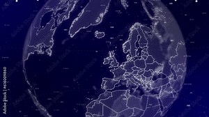 A captivating cinematic video background showcases a digital globe rotating, zooming in on Ireland | A Digital globe rotating in on Ireland country commercial video background in 4K
