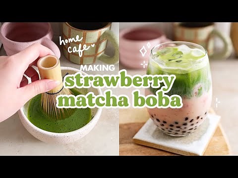 Strawberry Matcha Boba 🧋 cozy home cafe