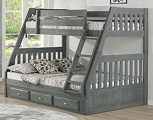 Discovery World Furniture Twin Over Full Bunk Bed with 3 Drawer Underbed Storage Charcoal