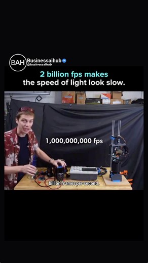 AI | Technology | Business on Instagram: "Ultra-High-Speed Camera Reveals Light Capturing 2 billion frames per second, this camera shows light moving through space. Perspective and travel time make the beam appear to slow or speed up, not because light changes speed, but because of observation delay. This reshapes how we understand optics, perception, and time-resolved measurement. Credit: AlphaPhoenix – YT #physics #highspeedcamera #optics #lasertechnology #sciencetech"