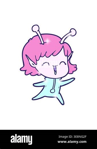 glitter effect animation of a cartoon alien girl laughing