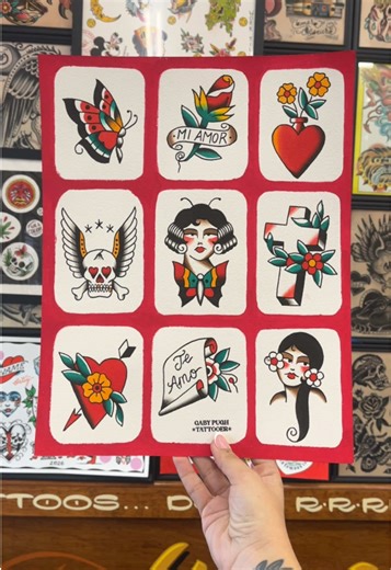 Happy Friday the 13th❣️❣️ new designs available to be tattooed in color or b/g #fridaythe13thtattoo #fridaythe13th #traditionalflash #flashsheet #orangecounty