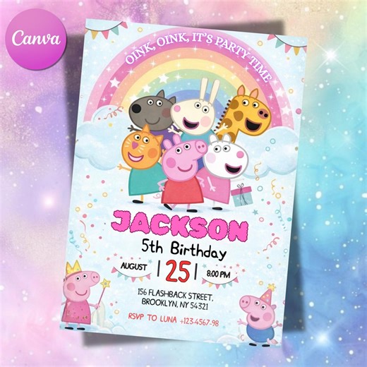 Editable Peppa Pig Birthday Invitation, Kids Birthday Party Invitation, Peppa Invitation, Canva Editable Template, Evite (digital Download) - Etsy UK