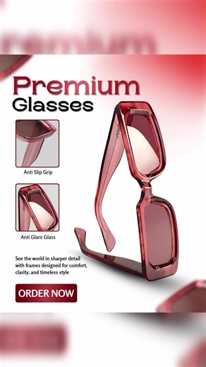 Design a premium glasses advertisement in Canva using modern frames, red & black shadows, and clean typography. This Canva product poster tutorial is perfect for Instagram marketing, brand ads, and digital creators. Save this reel 💾 Follow for more Canva design tutorials 🚀 🎨 Elements Used (Canva) • Glasses PNG Images • Rounded Rectangle Frames • Red Gradient Overlay • Red Shadow • Black Shadow Fonts Used • Ruspatin – Heading • Rusario – Subheading & Text canva product ad design premium glasse