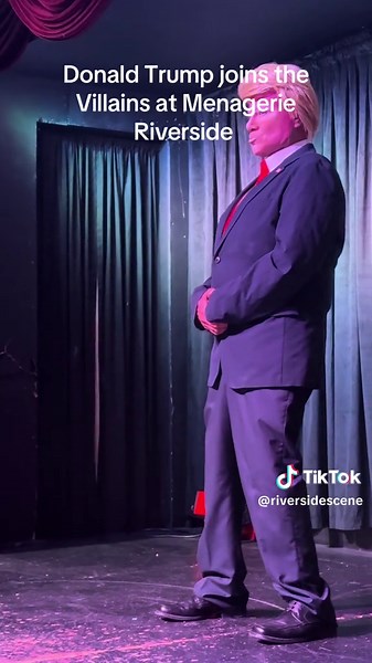 Eddie D Lite went full character for Heroes and Villains as Donald Trump at Menagerie, then took the whole room by surprise with a strip number that brought the house down. Only in downtown Riverside do you get drag theatre like this. #donaldjtrump #drag #dragqueen #villain #menagerieriverside