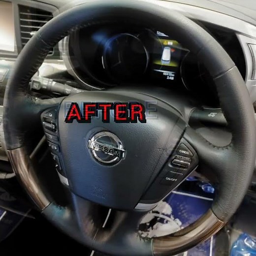 Short Ver.【札幌 車内装修理専門店】日産/エルグランドE52 革レザーウッドステアリング ハンドルカバー色移り痕塗装リペア J-Works 札幌清田 nissan elgrand e52