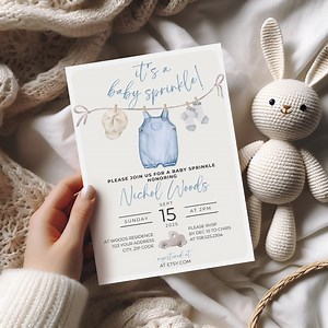 Blue Baby Sprinkle Invitation Template, Editable Baby Sprinkle Invite, Blue Baby Shower, Boho Baby Shower Invitation, BLU1 - Etsy