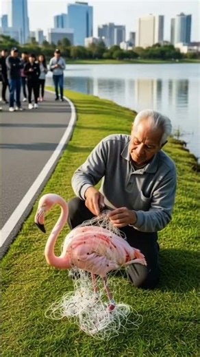 Old Man Saves a Trapped Flamingo #rescue #animals