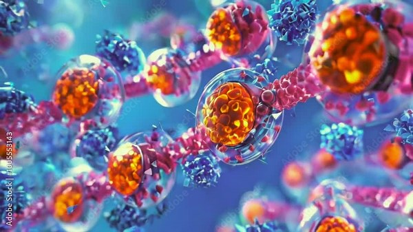 Display of the formation of insulin receptor proteins in cell membranes