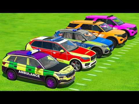 TRANSPORTING POLICE CARS, AMBULANCES, FIRE DEPARTMENT VEHICLES WITH TRUCKS - Farming Simulator 25