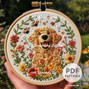 Golden Retriever Hand Embroidery Pattern, Dog Embroidery, Pet Embroidery, Cute Dog, Hand Embroidery Pattern PDF, Advanced Skill - Etsy