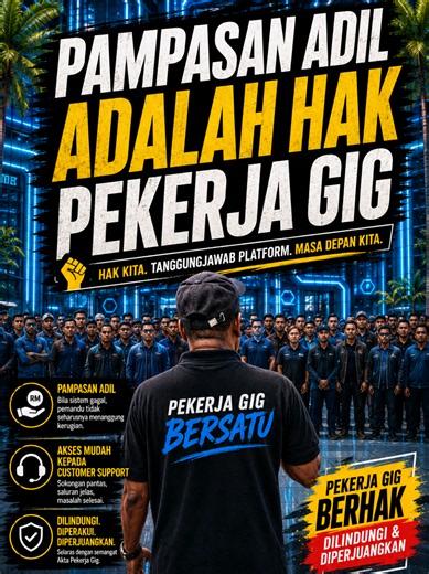 Pampasan Yang Adil dan Akses Mudah kepada Customer Support Adalah Hak Pekerja Gig Pekerja gig tidak seharusnya menanggung kerugian akibat kelemahan sistem, kesilapan platform atau maklumat tugasan yang tidak tepat. Apabila pemandu mengalami kerugian masa, kos bahan api, tol, atau kehilangan peluang pendapatan disebabkan oleh kegagalan sistem, pampasan yang adil wajar diberikan. Antara situasi yang sering berlaku ialah PIN lokasi penumpang yang tidak tepat, alamat yang tidak lengkap, gangguan sis