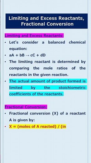 Limiting Reactant,Excess Reactant, Fractional Conversion , Extent of Reaction #chemicalengineering