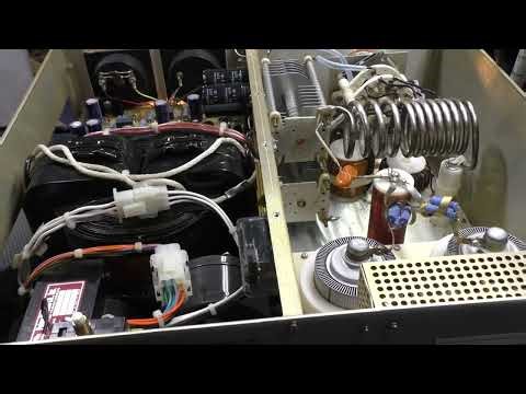 QRO HF-2500DX linear amplifier final keydown on the bench. Full output dummy load testing