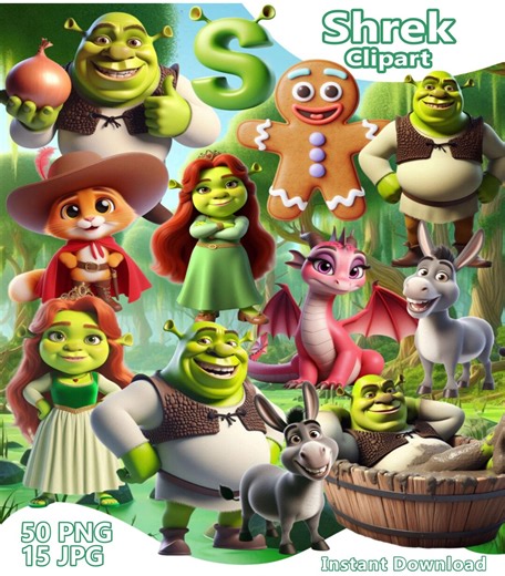 Shrek Clipart, Shrek PNG Bundle, Digital Files for Shrek Birthday With Donkey, Fiona, Shrek Cake Decorations - Instant Download - Etsy