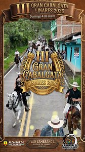 🐎🏆 ¡ASÍ SE ABRE EL CARNAVAL DE LINARES 2026! 🎭🔥 Linares da inicio oficial a sus Carnavales de Negros y Blancos 2026 con la III GRAN CABALGATA LINARES 2026 ✨ Ejemplar invitado de honor: 🐴 “SOÑADO DE LA LEYENDA” 🏅 Ejemplar ganador de múltiples concursos a nivel nacional e internacional, símbolo de elegancia, fuerza y tradición equina. 📅 Domingo 4 de enero de 2026 🕑 Hora: 2:00 p. m. 📍 Salida: Casa de la Familia Mera – vía Arboleda 🏁 Llegada: Parque Principal 🎶 Invitado especial: 🌟 GIOVA