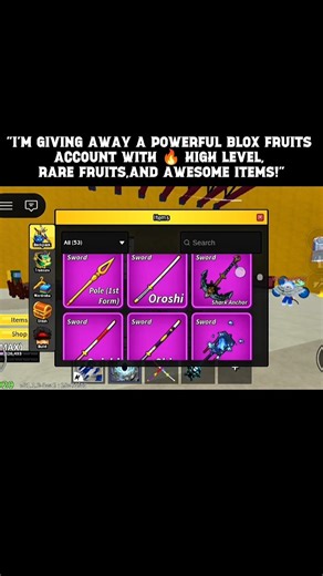 Account Giveaway In Blox Fruit #roblox #bloxfurits #giveaway #gaming #shorts