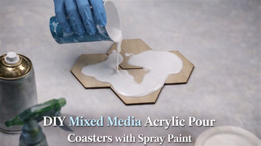 DIY mixed media acrylic pour coasters with spray paint