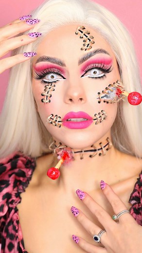 Sophie Hannah on Instagram: "VOODOO BARBIE 💕 ad/gifted Full tutorial in my latest YouTube video 😘 What do you think of this Halloween idea?! ⁣ ⁣ Inspo: @jessielynniac ⁣ ⁣ Products: ⁣ @castawaybeautyofficial Wig (don't forget I've got a collection with them & my wigs are selling fast!)⁣ @elfcosmeticsuk Putty Primer⁣ @benefitcosmeticsuk 24 hr Brow Setter, Brow Microfilling Pen (2020 Brow Ambassador)⁣ @colourpopcosmetics Concealer⁣ @maybelline Eraser Concealer (contour)⁣ @urbandecaycosmetics Stay