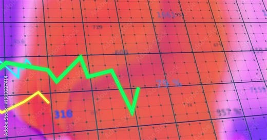 New data starting green trace climbing peaking over heatmap as labels updating showing values