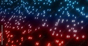 Hacking digital binary code matrix 01 background loop. Hacker, dark web, matrix, Digital data code in safety security technology concept. Abstract seamless red and blue 3D rendering