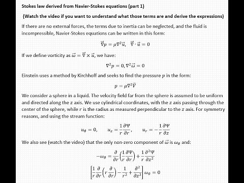 Derivation of Stokes law from Navier Stokes - part 1