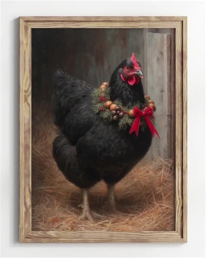 Christmas Chicken Wall Art • Chicken Prints • Cottagecore Wall Art • Rustic Wall Art • Bird Wall Art • Downloadable Prints - Etsy