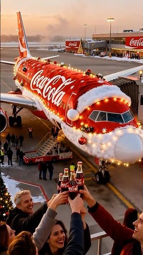Coca-Cola Airplane at Sunset ✈️✨ #Coke #HolidayMagic #plane #aiart #aviation #jet #travel #shorts