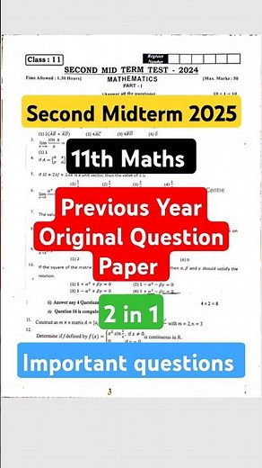 11th Maths Second Midterm Original Question Paper 2025| 2 in 1 Important Questions