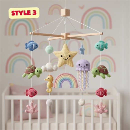 Handmade Crochet Ocean Baby Mobile: Custom Nursery Decor, Amigurumi Sea Animals - Etsy