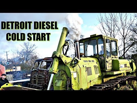 Terex bulldozer roars to life after cold start