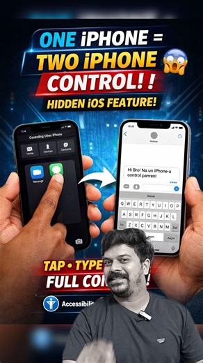ꜱᴀᴛʜʏᴀ ɴᴀʀᴀʏᴀɴᴀɴ on Instagram: "One iPhone = Two iPhone Control 😱 | Hidden Theriyuma bro? 😎 Oru iPhone-la irundhu innoru iPhone-a full-ah control panna mudiyum 💥 Screen tap, scroll, type ellame possible 🤯 👉 iOS-oda Accessibility + Switch Control / Assistive Access use pannina Parents, elders, demo purpose & tech creators-ku super useful 🔥 Full steps reel-la paarunga 👀 Follow for more iPhone secret tricks 🚀 #iPhoneTips #iPhoneHiddenFeatures #iOSTricks #AppleTips #tech"