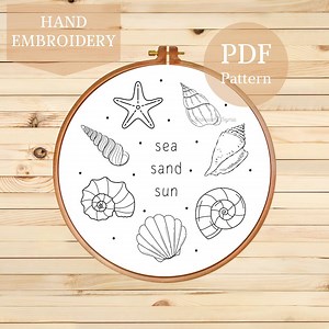 Beach Embroidery Pattern: Seashells, Starfish, Ocean (PDF Pattern) - Etsy