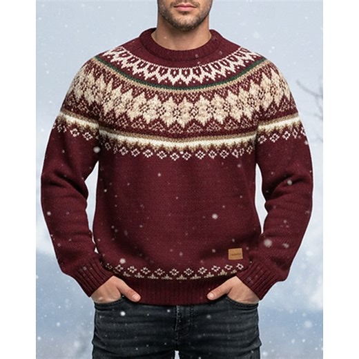 Men's Christmas Sweaters Pullover Sweater Jumper Fair Isle Sweater Knit Sweater Knitted Sweater Ribbed Knit Regular Tops Knitted Argyle Crew Neck Fashion Basic Christmas Vacation Clothing Apparel 2025