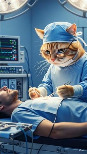 Doctor cat doing operation man